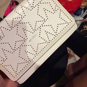 Jimmy Choo White Star-Studded Leather Wristlet Clutch